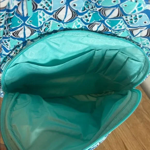 Vera Bradley Go Fish Blue Patterned Quilted Large Essential Travel Backpack NWT - Picture 5 of 13